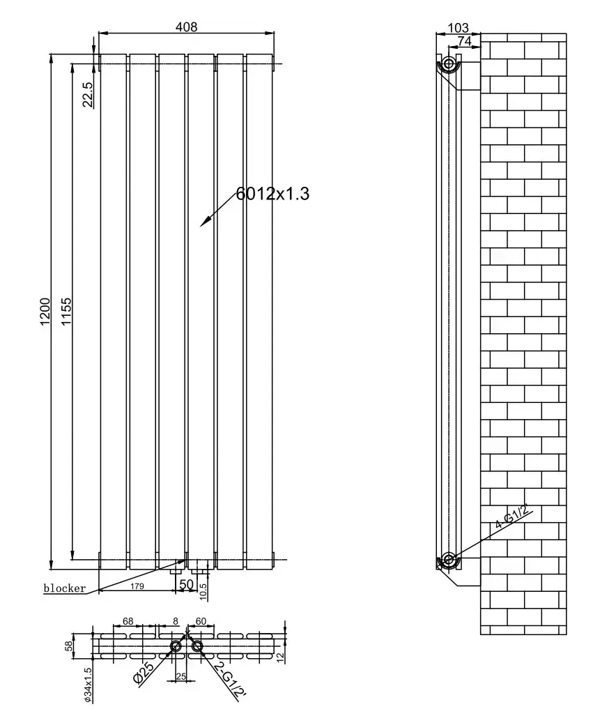 Вертикальный дизайнерский радиатор отопления ARTTIDESIGN Livorno II 6/1200/408/50 черный матовый  Фото - 1
